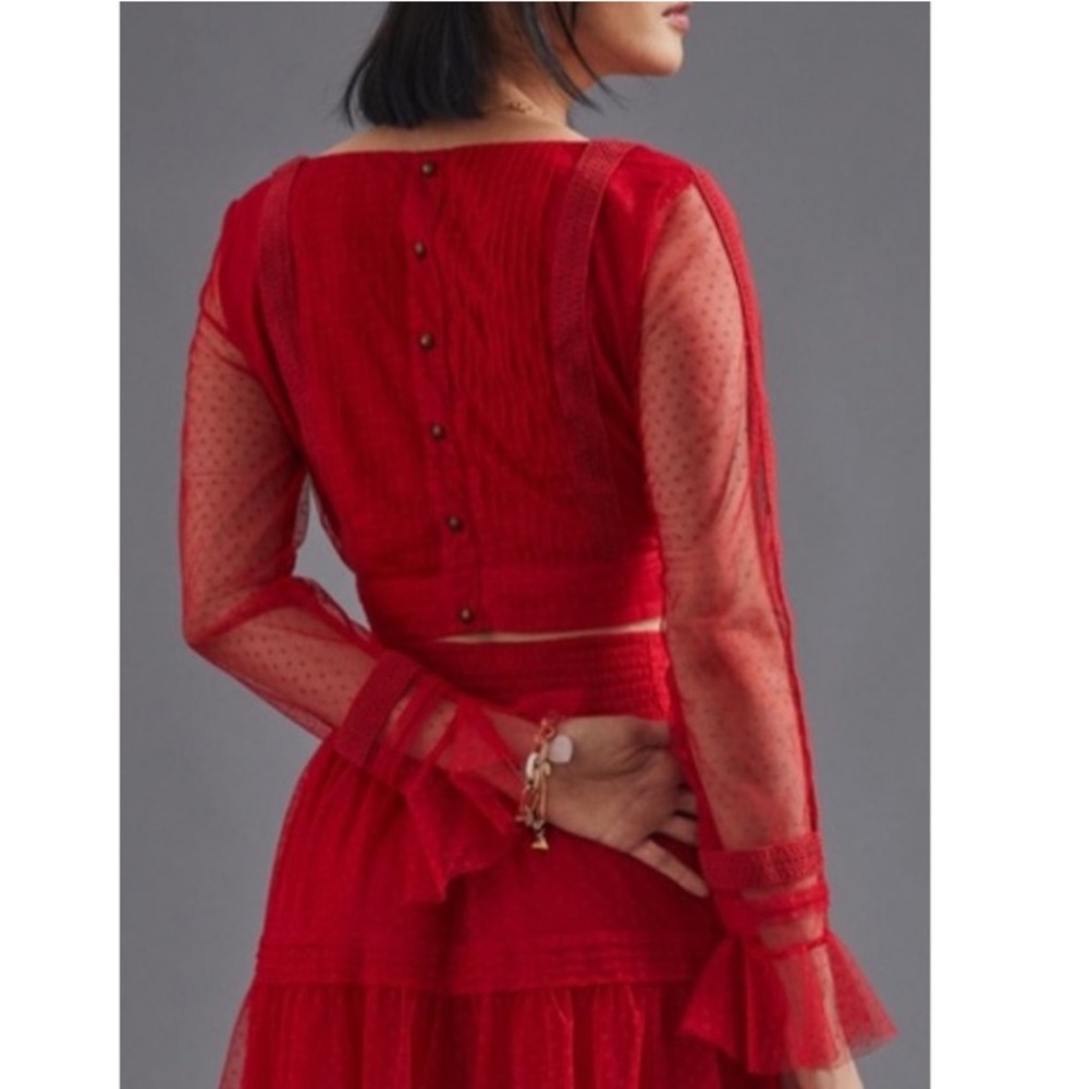 NWT Anthropologie Plus A+nthropologie Dotted Tulle Crop Long Sleeve Top Size 24W - Picture 3 of 16